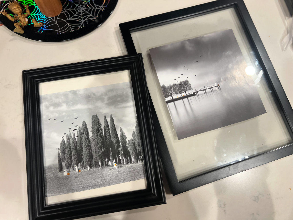 blank frames with painted ghosts