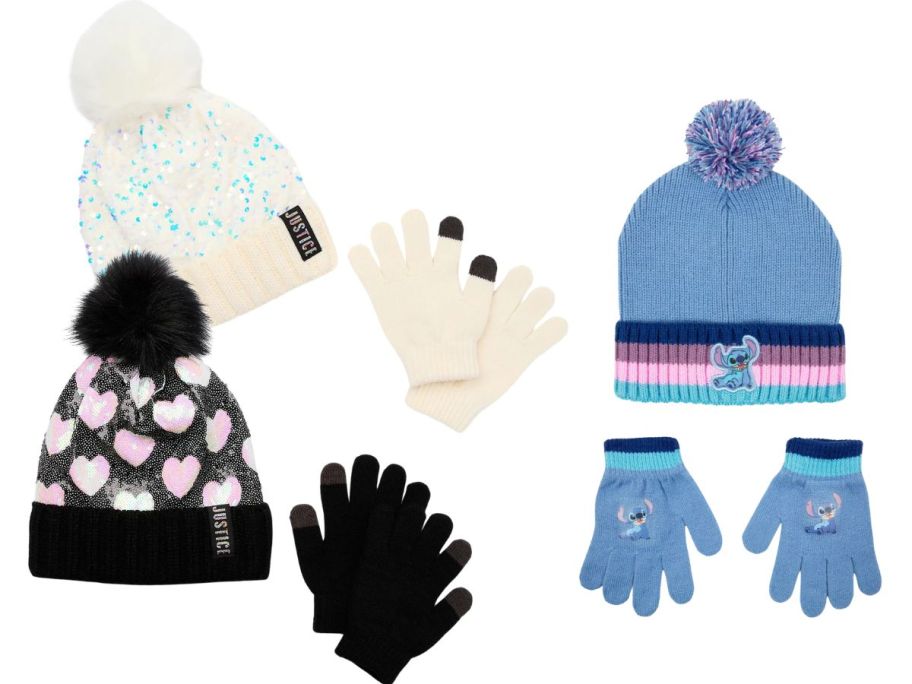 3 beanie and gloves sets