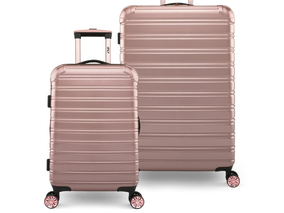 rose gold hardside luggage set with carryon and larger size suitcases