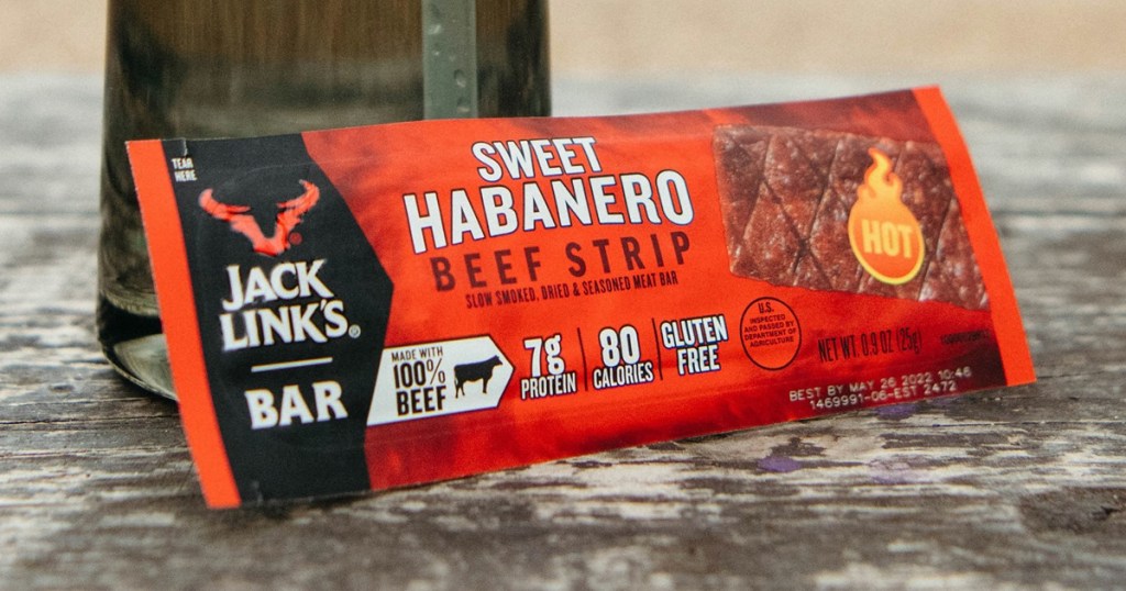 sweet habanero jack links beef strip on table