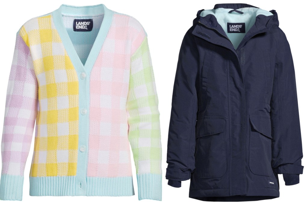 girls checkered cardigan and parka