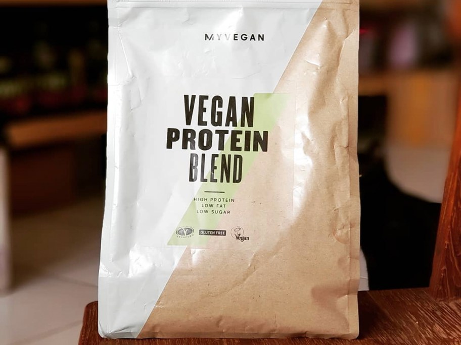 my protein vegan blend bag on table