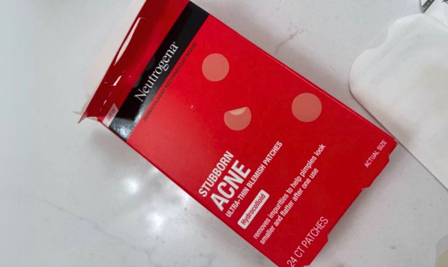 neutrogena acne patches box on a bathroom counter