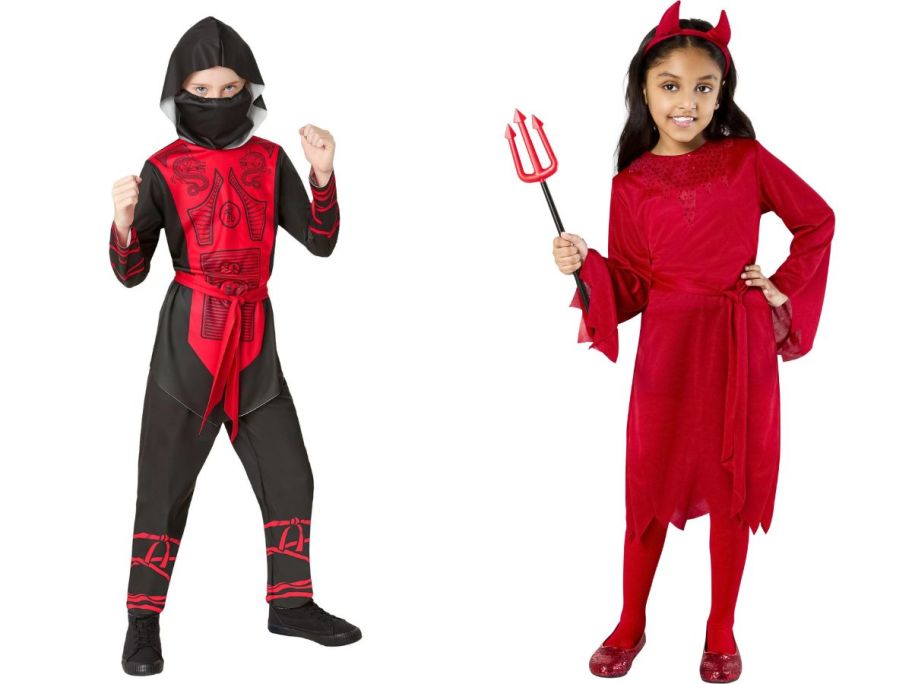 kids wearing ninja and devil costumes