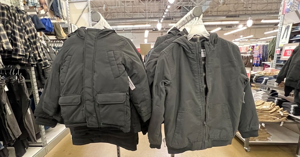 two black jackets hanging in old navy store