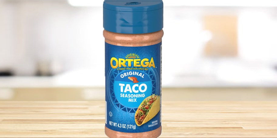 ortega taco seasoning bottle on countertop