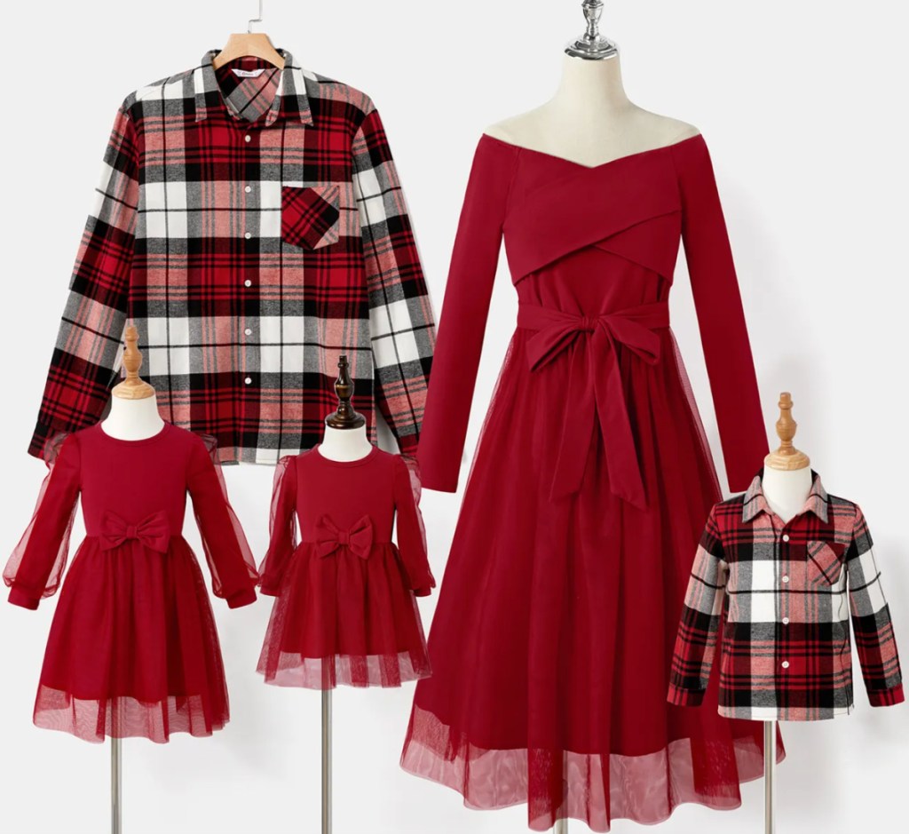 matching family plaid and dress outfits