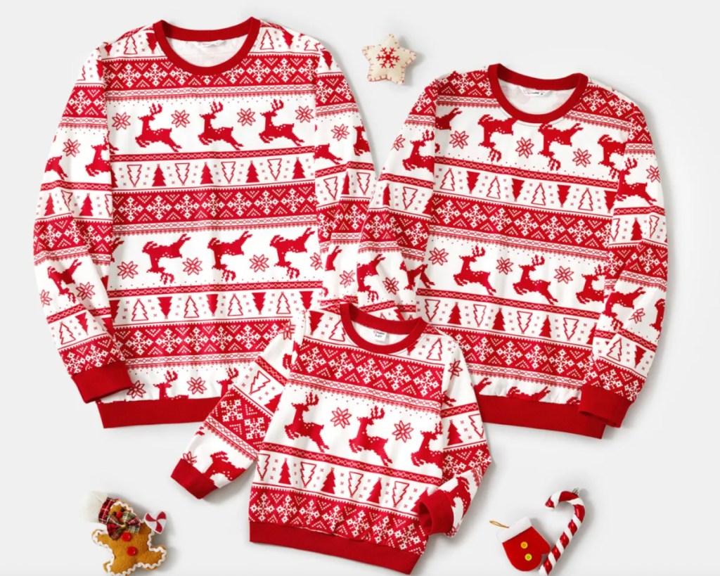 matching family red reindeer tops