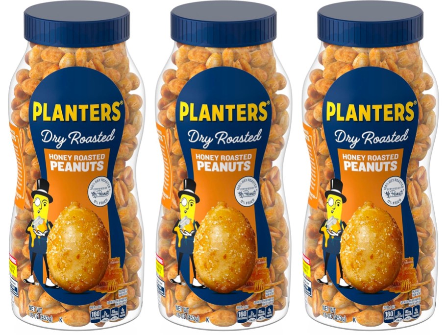 3 planters honey roasted peanuts jars