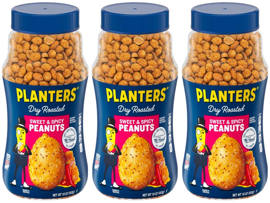 3 planters sweet and spicy peanuts jars