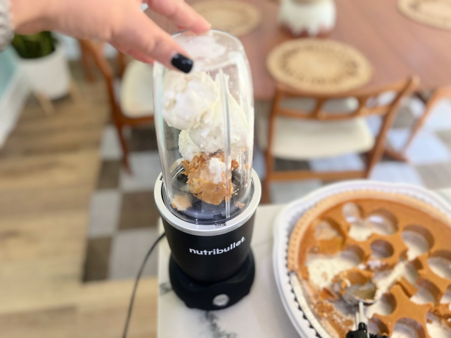 pumpkin pie and ice cream milkshake in a Nutribullet