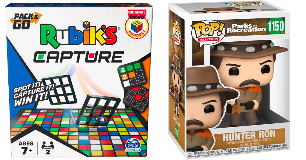 rubiks board game and ron funko pop