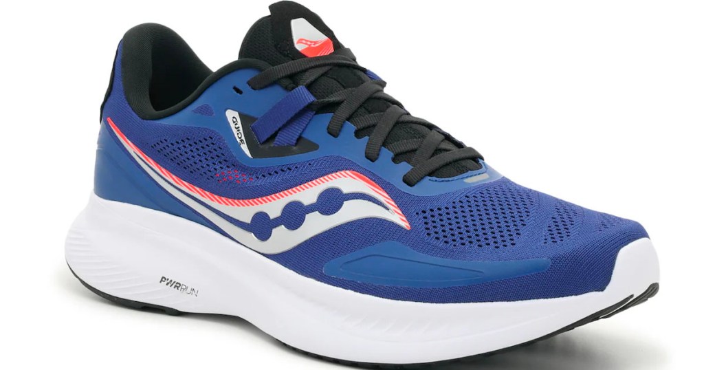 blue and white saucony running shoes