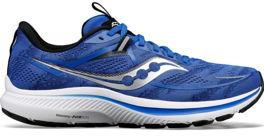 royal blue, silver and white Saucony running shoe