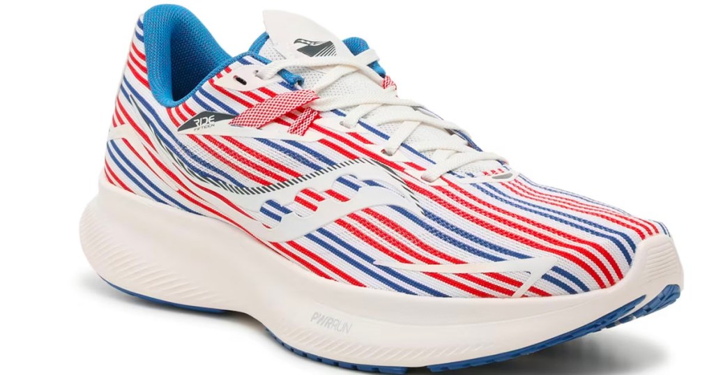 red white and blue saucony shoes