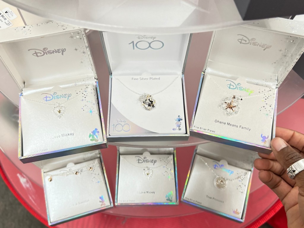 set of disney jewelry displayed at the store
