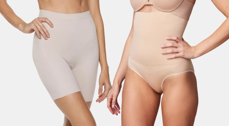 two models wearing womens shapewear briefs in 2 styles