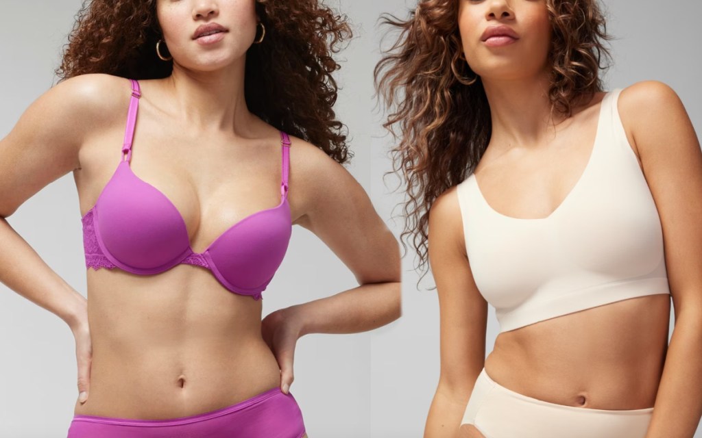 two women in soma bras purple and cream