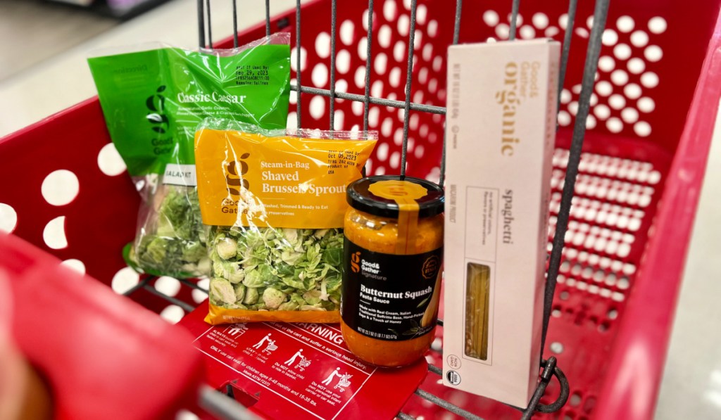 target good and gather ingredients for fall pasta 