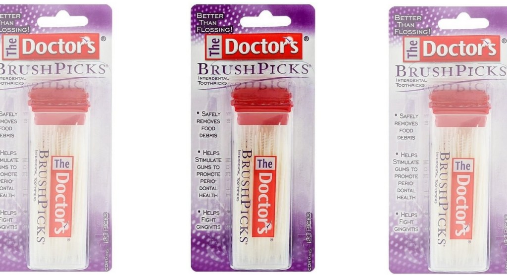 three stock images of The Doctor's Brushpicks Interdental Toothpicks 120 Count 2 Pack