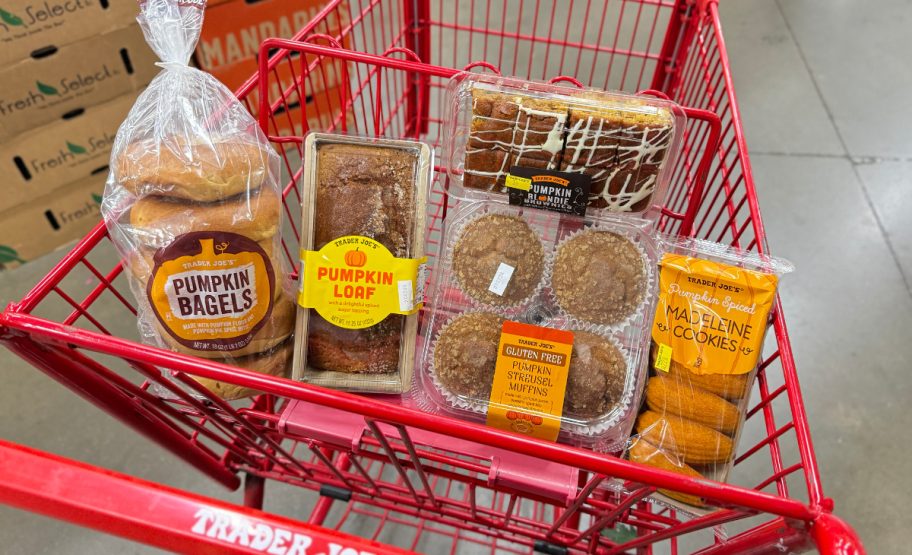 trader joes cart filled with pumpkin spiced items