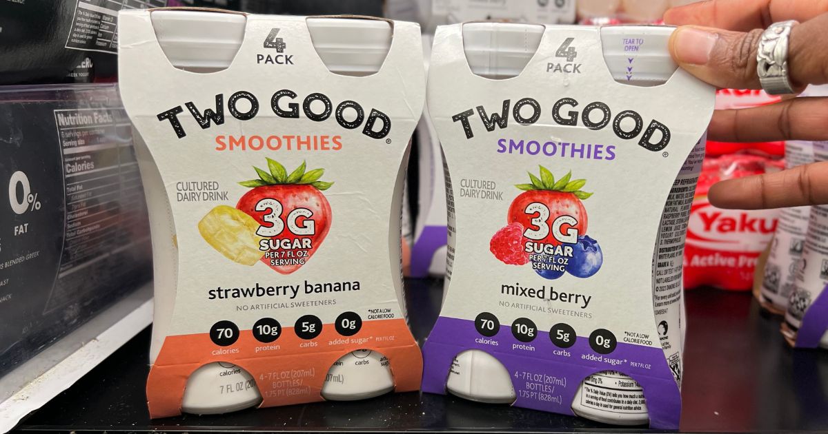 2 4packs of two good yogurt smoothies in a store