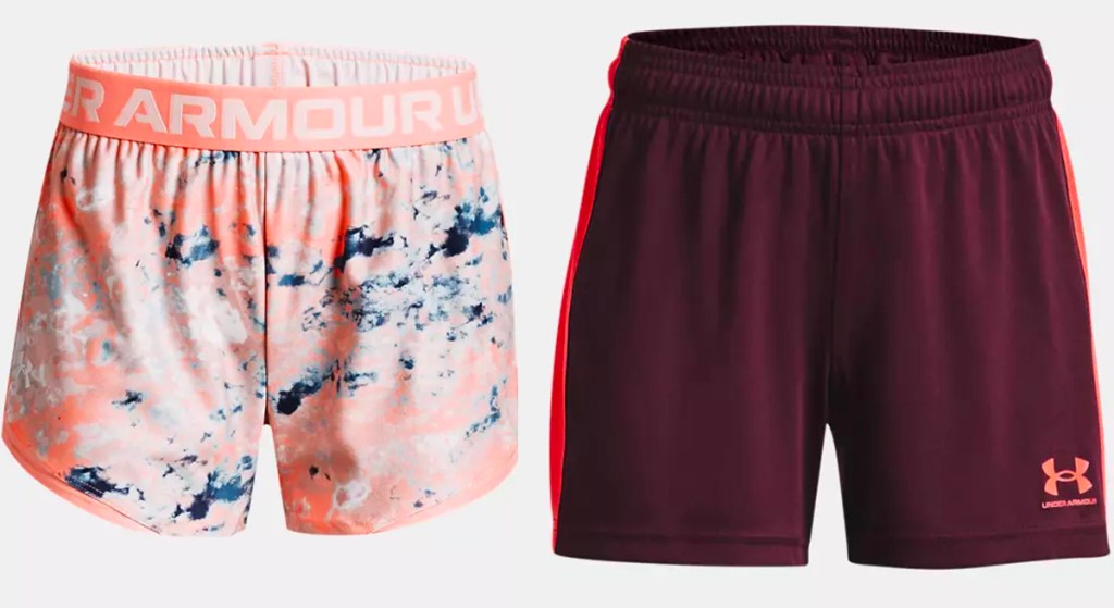 under armour girls pink and maroon shorts