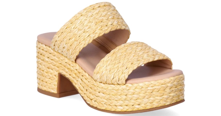 women's raffia double strap heel sandal