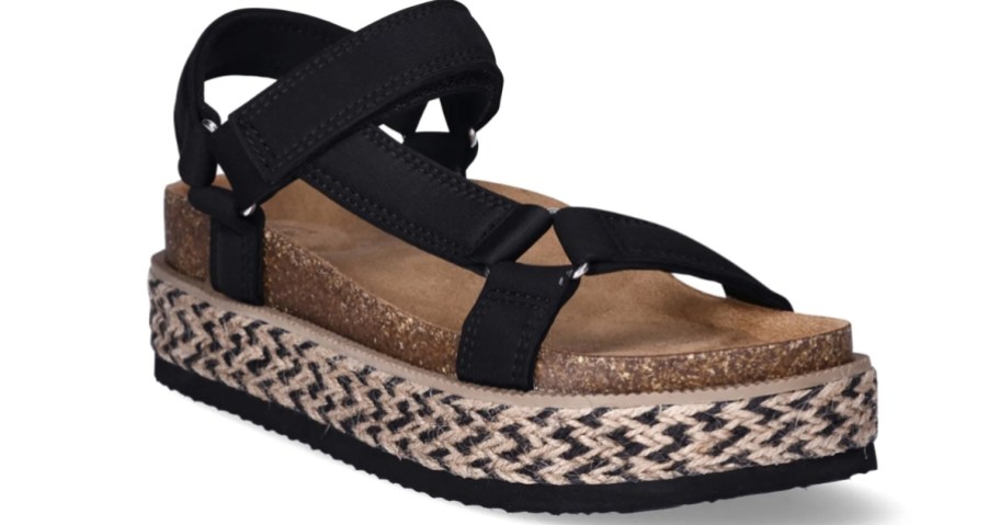 women's black and cork sole strappy sandal