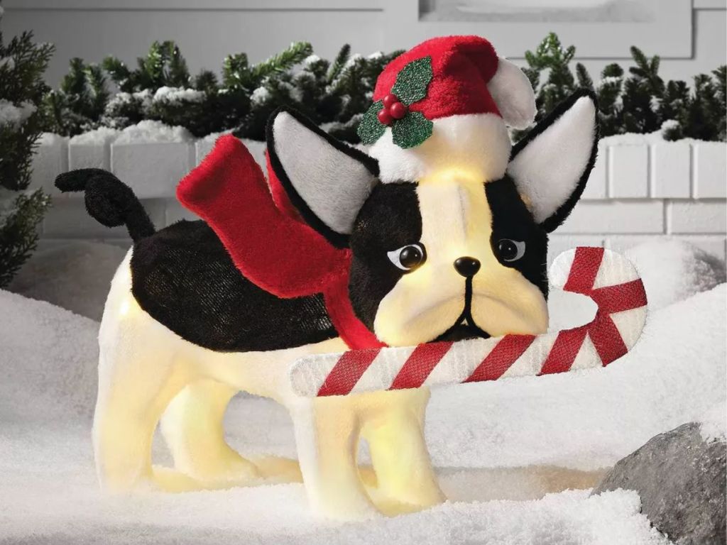 Wondershop LED Dog with Candy Cane Christmas Novelty Sculpture Light Warm White Lights 