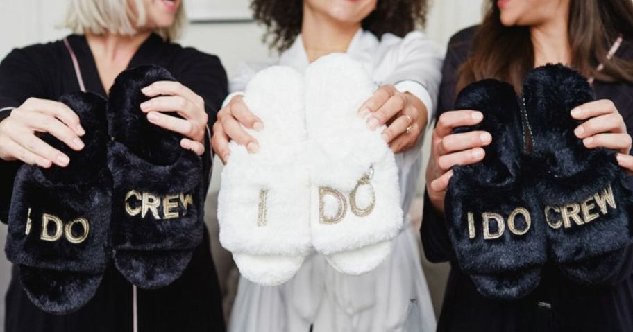 Dearfoams Women's I Do and I Do Crew Slippers in ladies hands