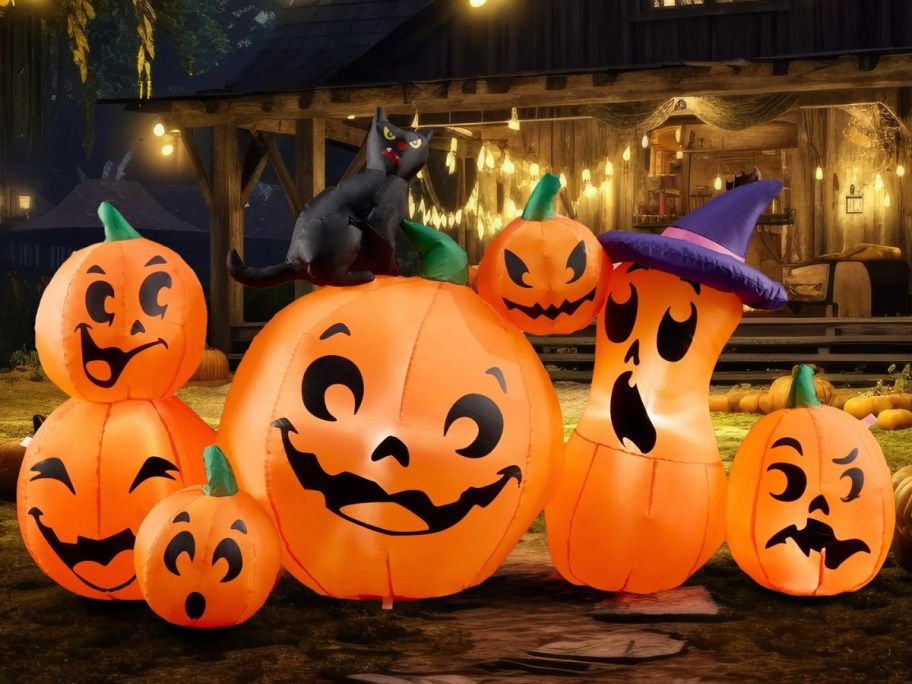 outdoor Halloween inflatable with jackolanterns in various shapes