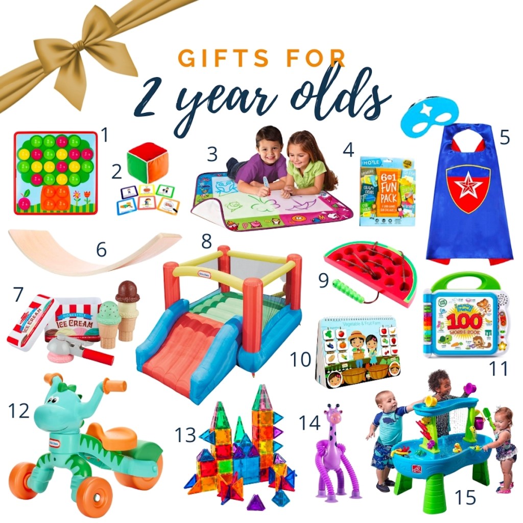 gift guide collage of various best toys for 2 year olds