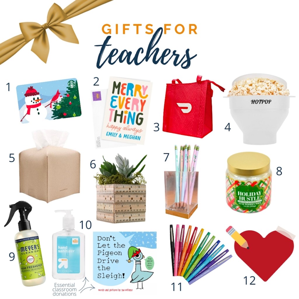 gifts for teachers gift guide collage with various stock photos