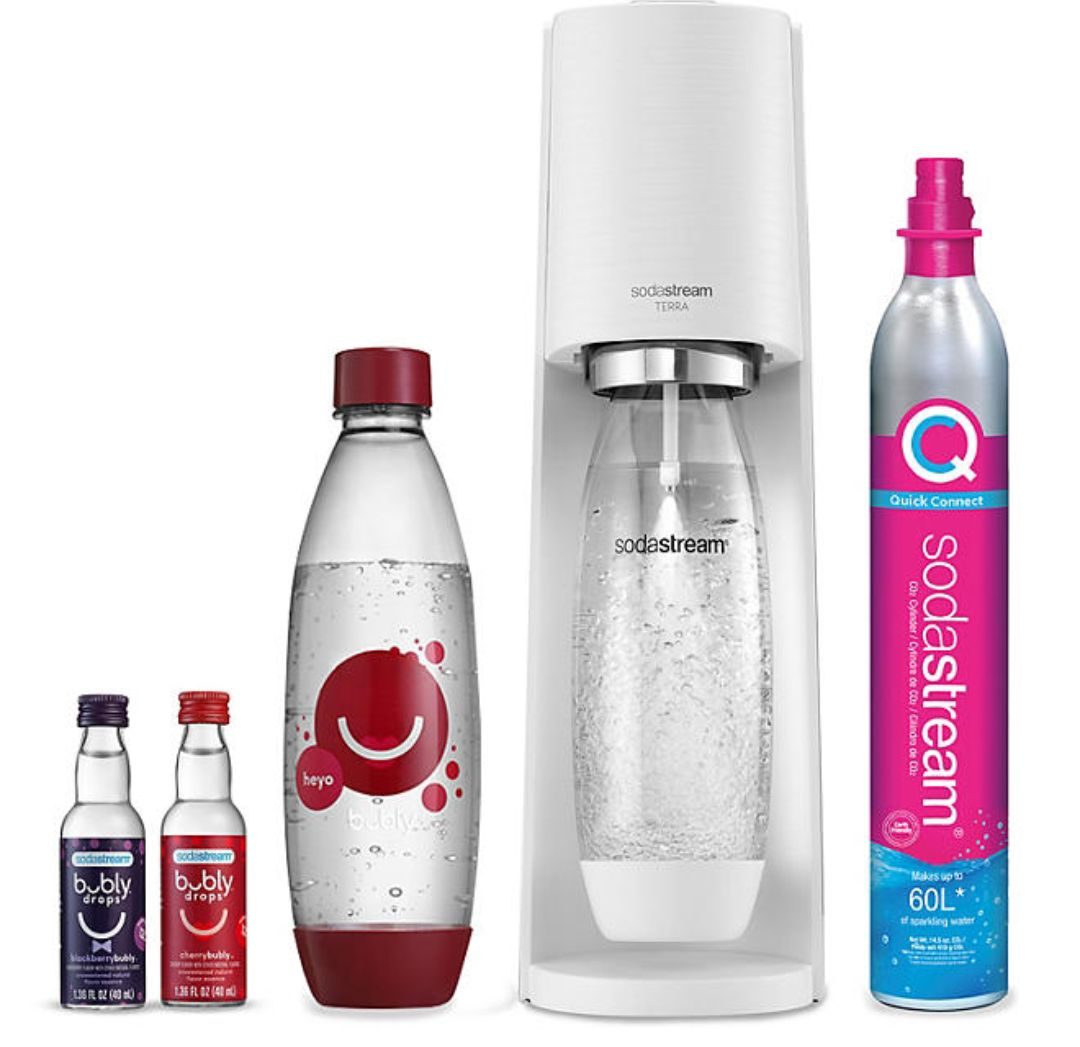 SodaStream Terra Starter Kit w/ Cherry Bubly Designed Bottle 