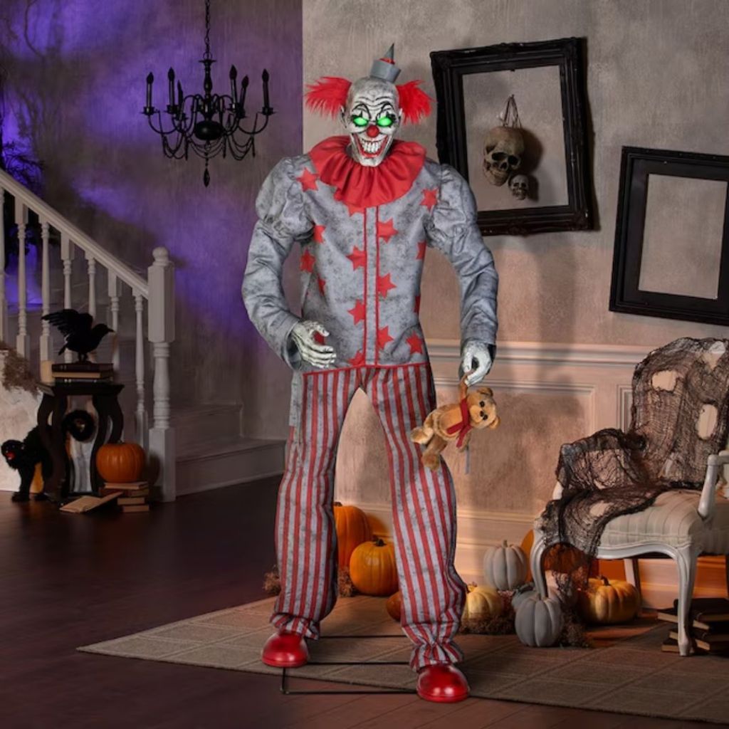 Haunted Living 6-ft Lighted Animatronic Clown with Toy Bear 
