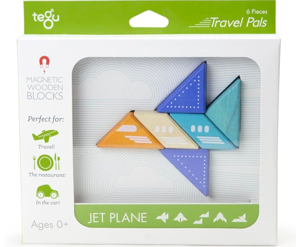 6 Piece Tegu Travel Pal Magnetic Wooden Block Set, Jet Plane stock image