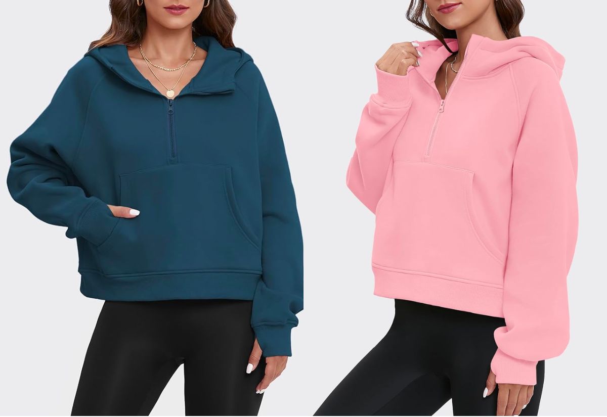 ATHMILE-Womens-Cropped-Half-Zip-Fleece-Hoodie-3 بلوفر نسائي مع lululemon Scuba Vibes فقط 22.79 دولارًا أمريكيًا يتم شحنه على Amazon (Reg. 40 دولارًا)