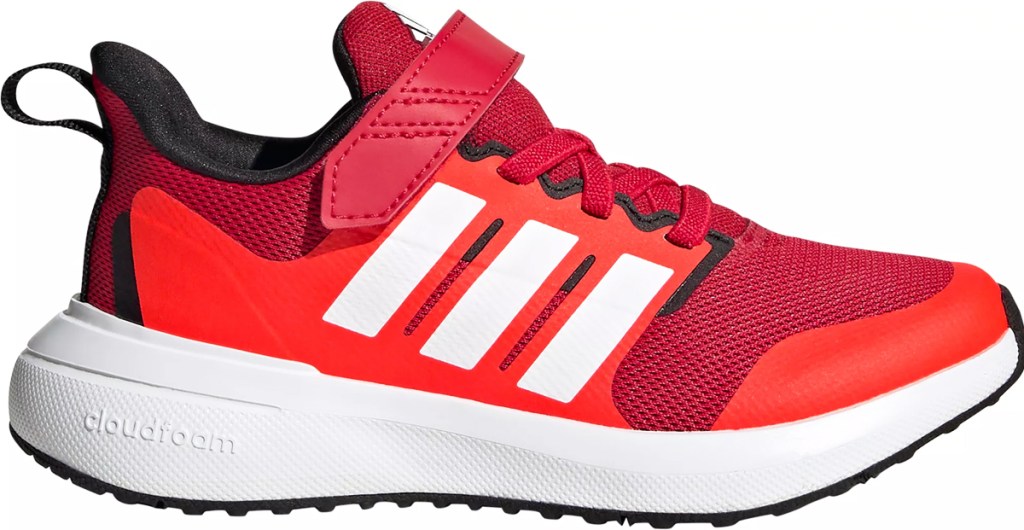 red, white, and black adidas running shoe