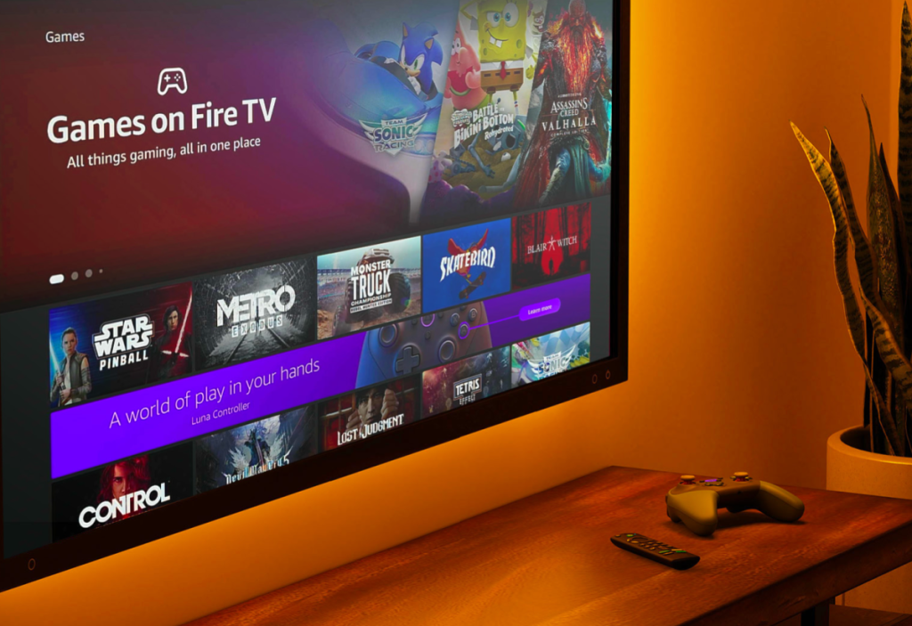 An Amazon Fire TV showing the gaming options