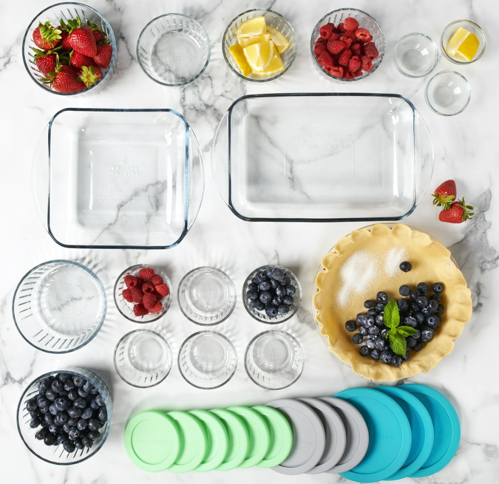 Anchor Hocking Clear Glass Storage 30 Piece Set with Navy Lids