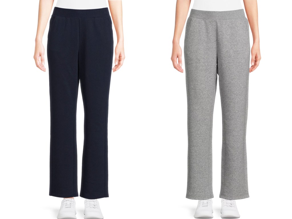 women in navy blue and light grey pants