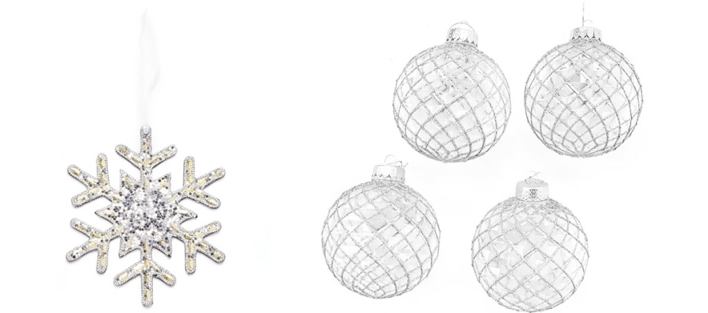 Snowflake and Silver Glitter Crisscross Ornaments