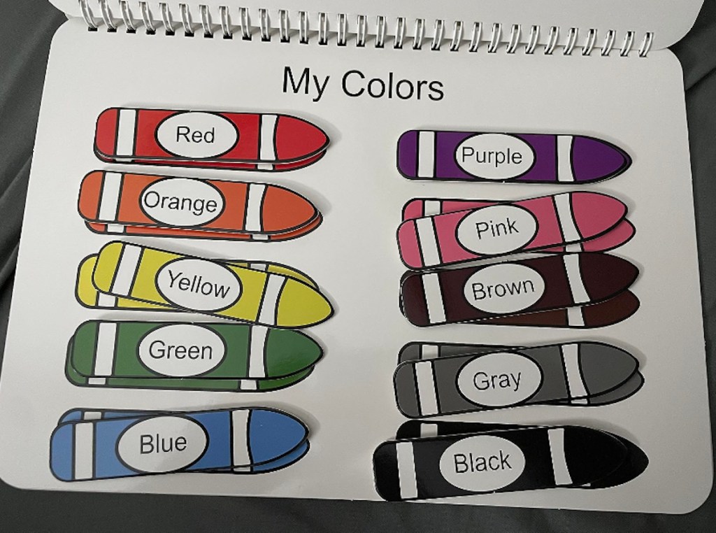 flip book with matching crayon colors