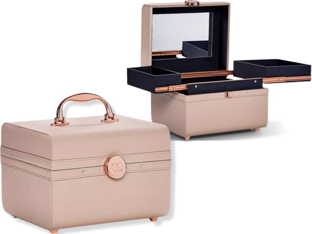 Caboodles travel case shown closed and open