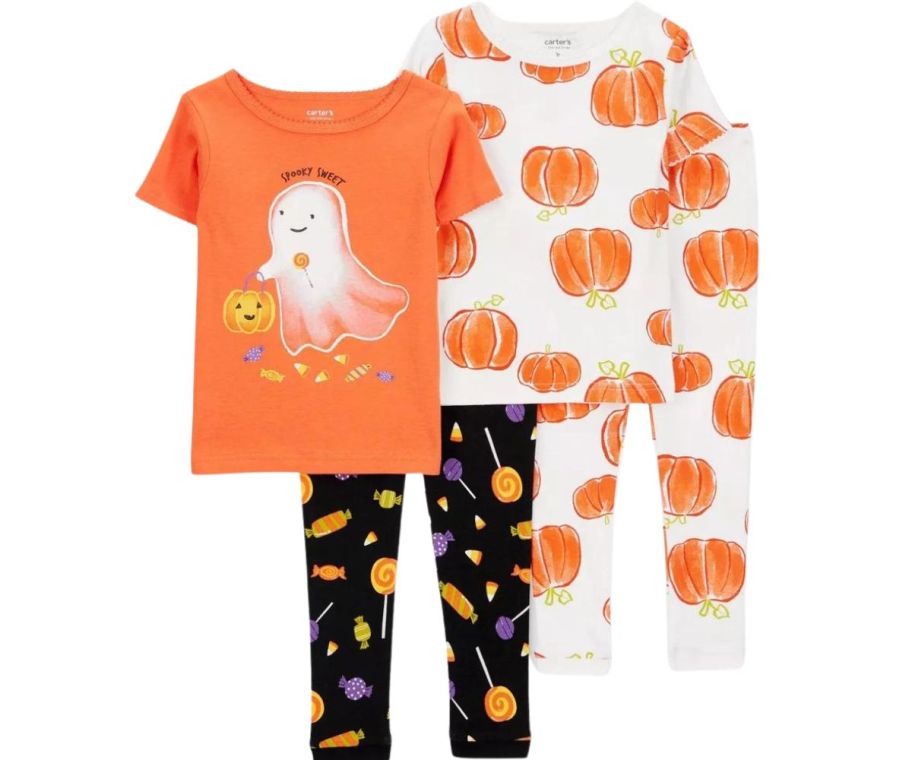 Carter's Just One You Toddler Girls Short Sleeve 4-Piece Halloween Ghosts & Pumpkins Pajama Set stock photo