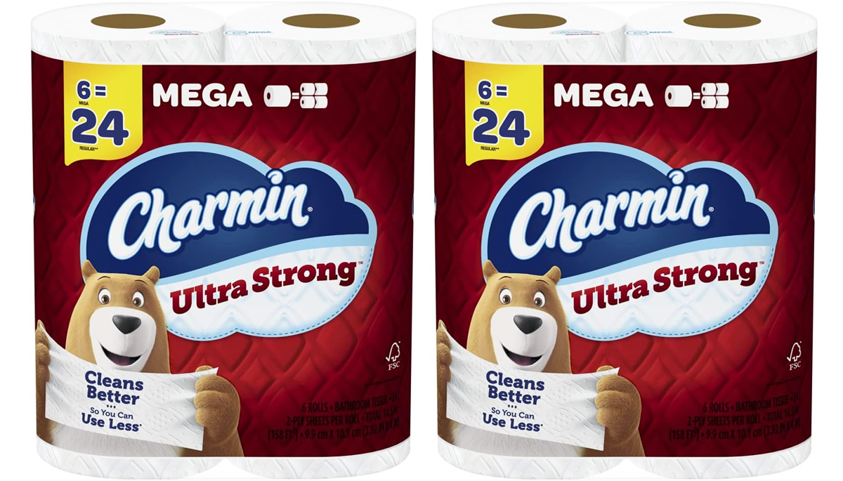 two packs of Charmin Ultra Strong Toilet Paper Mega Rolls