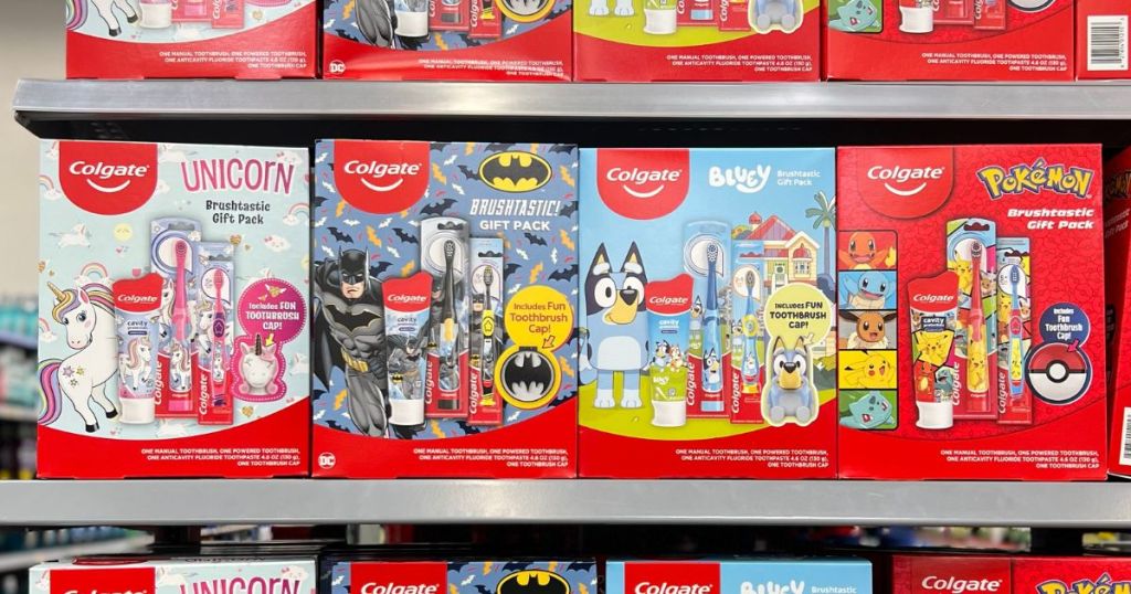 Colgate Brushtastic Sets on a shelf in the store