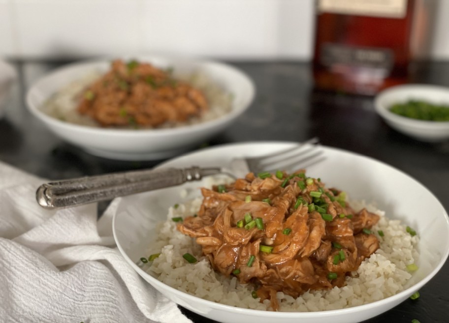 Crockpot Bourbon Chicken on a plate