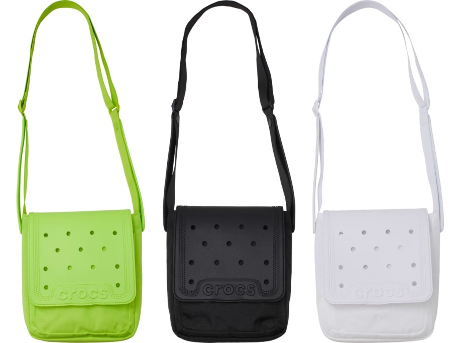 green, black, and white Crocs Classic Crossbody Bags